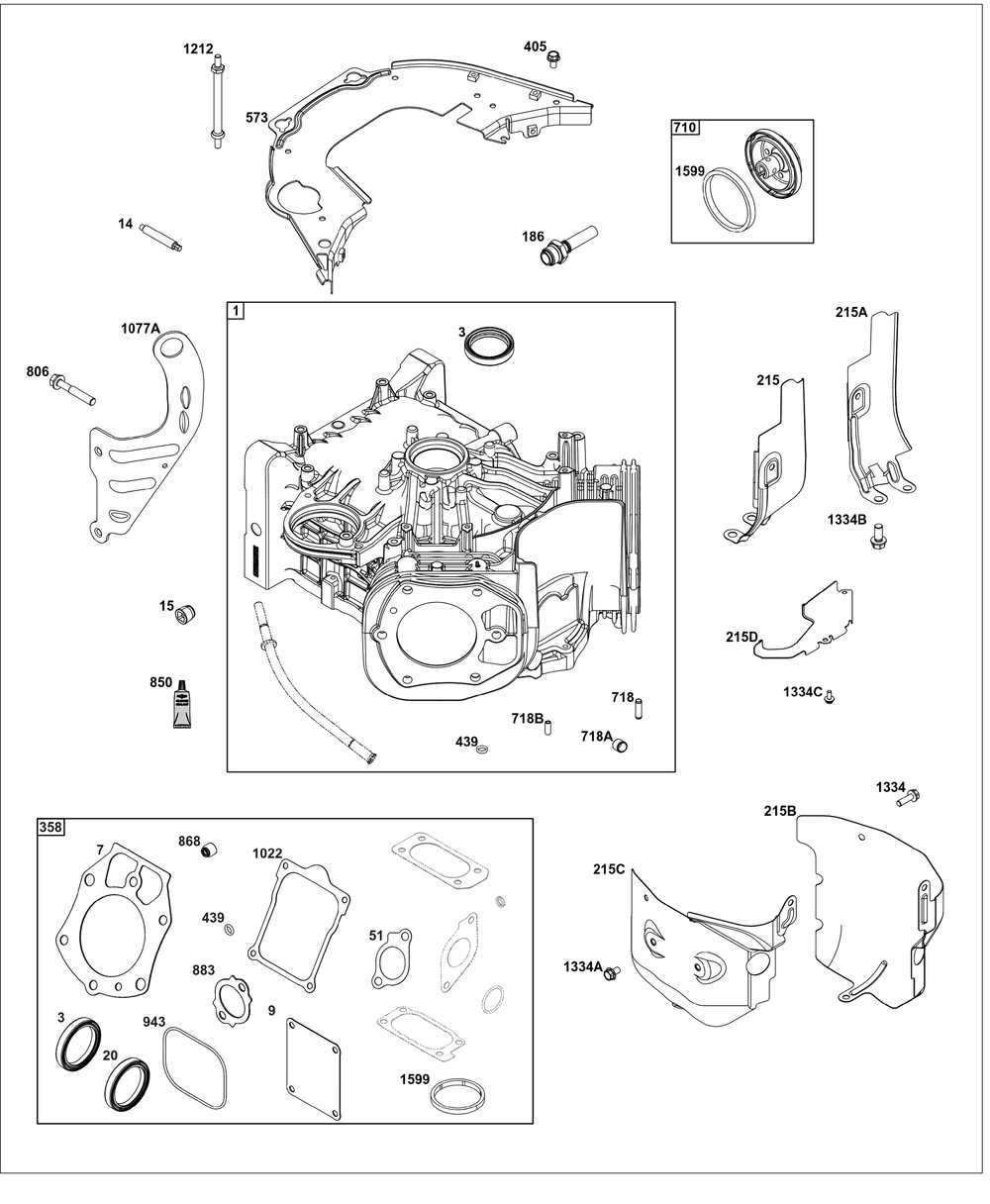 Cylinder Group Diagram and Parts List for 61A777-0102-J1 400000 - 699999 Briggs and Stratton Engine